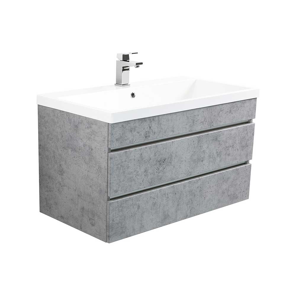 Möbel4Life Badschrank in Beton Grau zwei Schubladen