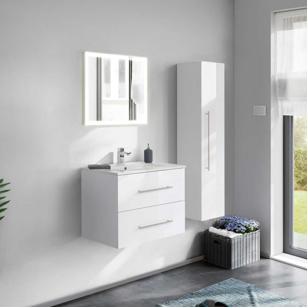 Möbel4Life Hochglanz Badezimmer Set in Weiß LED Beleuchtung (dreiteilig)