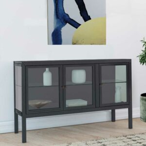 Möbel4Life Metall Sideboard mit Glastüren Schwarz lackiert