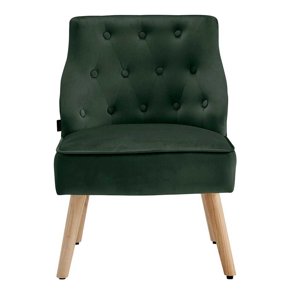 Möbel4Life Samt Sessel in Dunkelgrün und Holz Naturfarben 42 cm Sitzhöhe (2er Set)