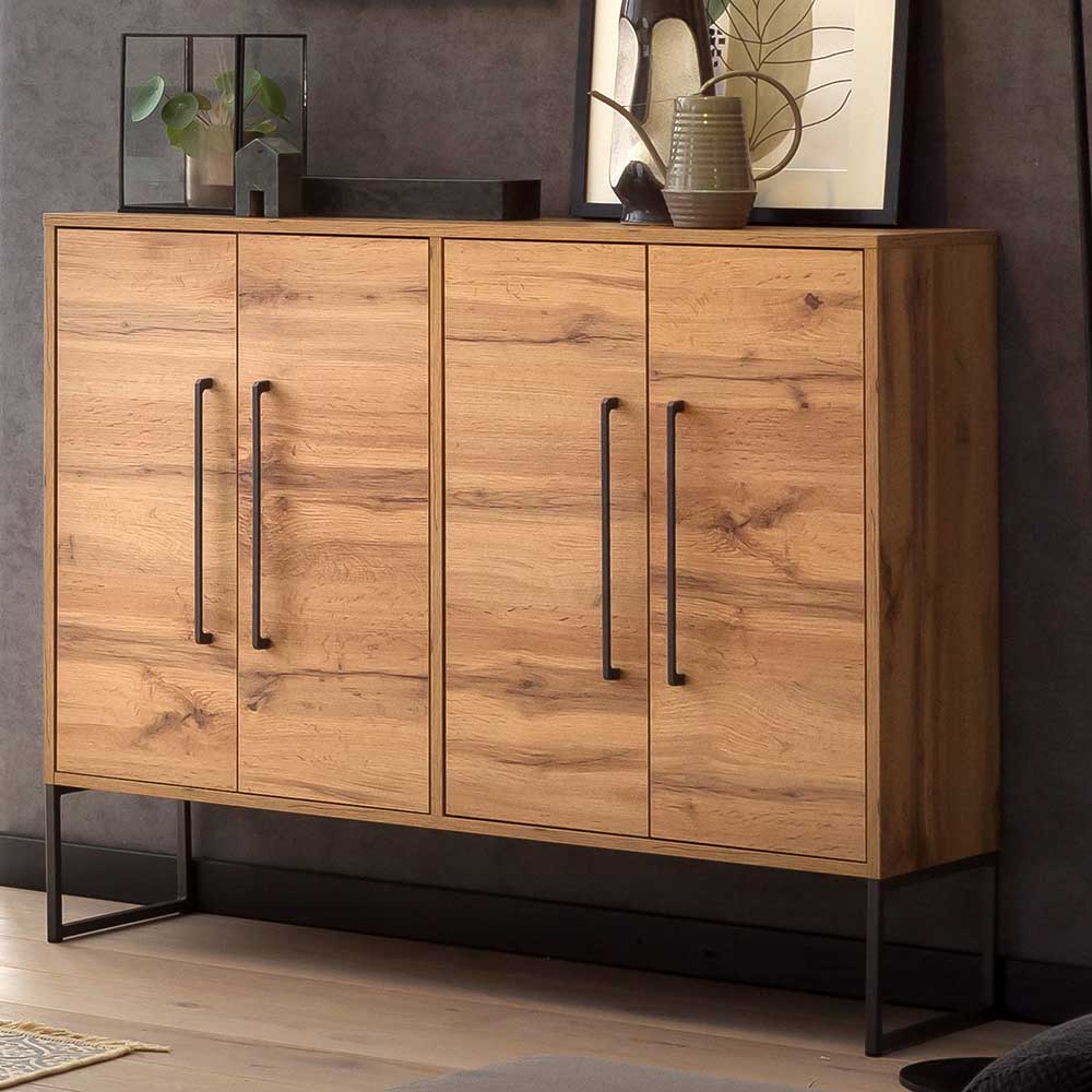 Basilicana Sideboard in Eichefarben und Anthrazit Touchwood melaminbeschichtet