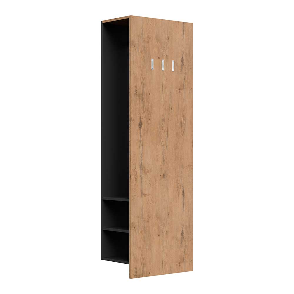 Möbel4Life Garderobe in Dunkelgrau und Holzoptik Eiche klappbaren Haken