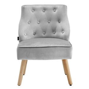 Möbel4Life Loft Sessel in Grau und Holz Naturfarben Samt Bezug (2er Set)
