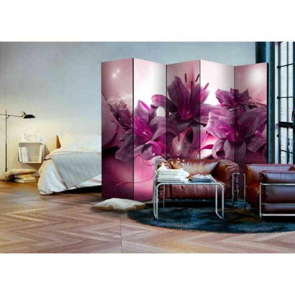 4Home Raumteiler Paravent mit violetten Lilien 5 Elementen