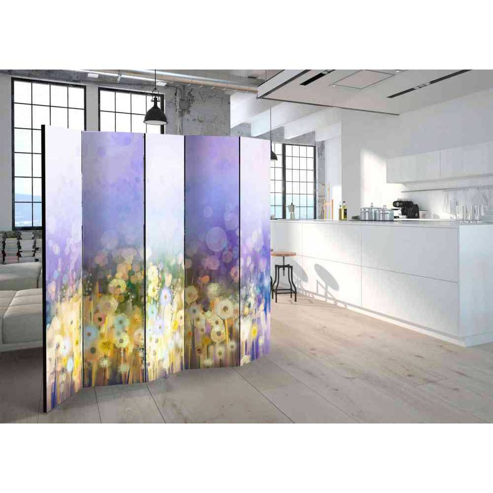 4Home Raumteiler Paravent mit Blumenwiesen Motiv impressionistischen Stil