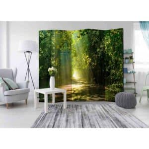 4Home Leinwand Paravent mit Wald Motiv bei Sonnenschein 225 cm breit