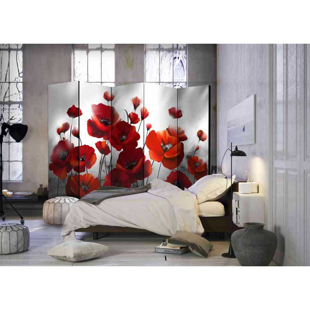4Home Spanische Wand mit Mohnblumen Motiv Rot und Grau