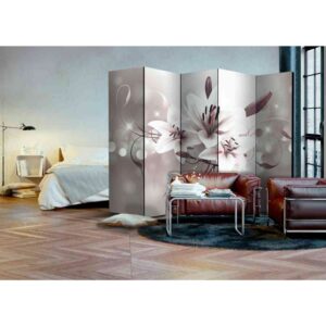 4Home Spanischer Raumteiler mit Lilien Motiv Weiß und Grau