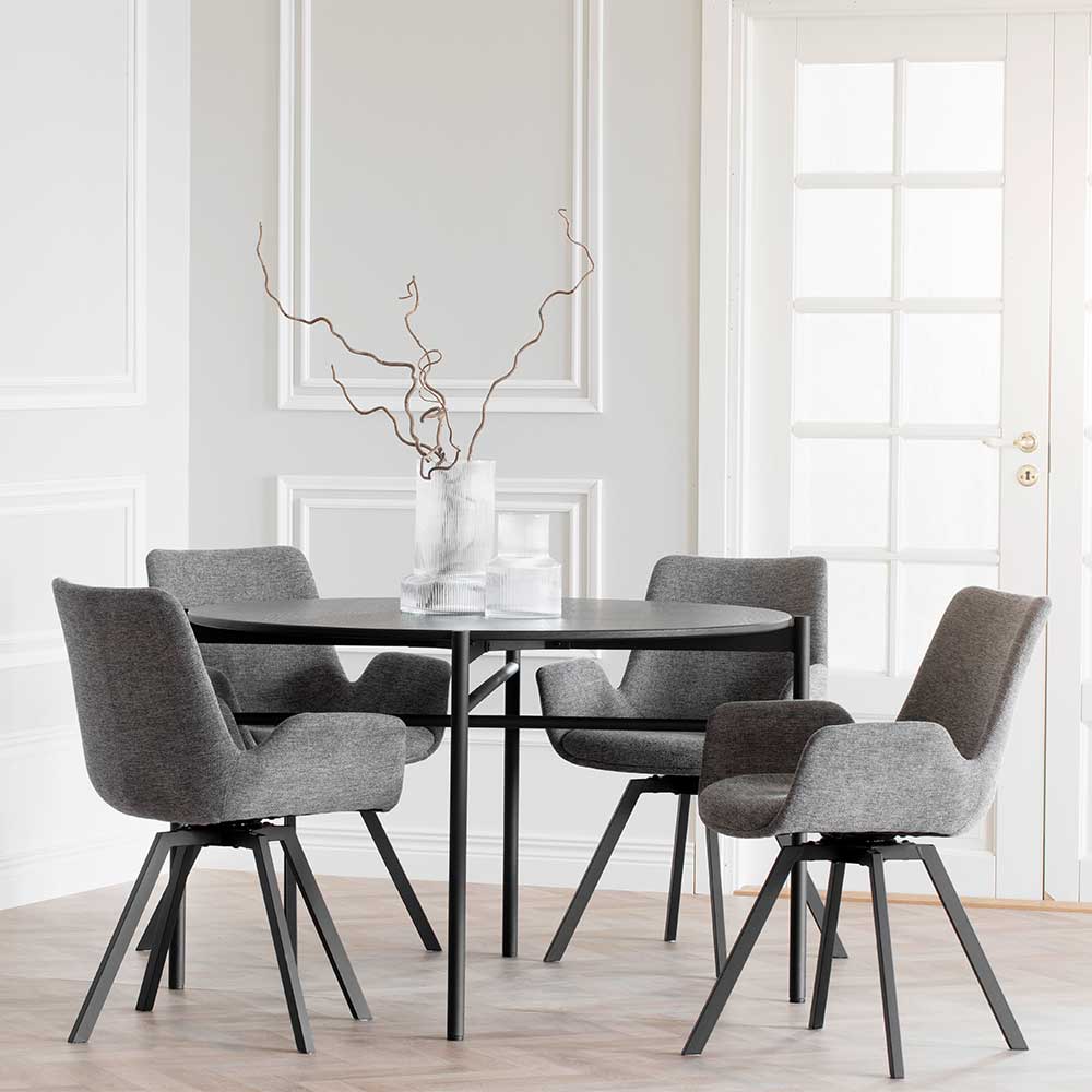 TopDesign Esszimmerkombination in Grau und Schwarz runder Tisch (fünfteilig)