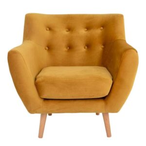 4Home Loft Sessel Gelb aus Samt Buche Massivholz