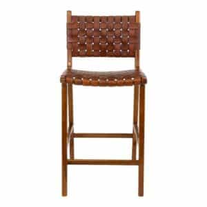 4Home Tresen Hocker aus Teak Massivholz gedecktem Glattleder