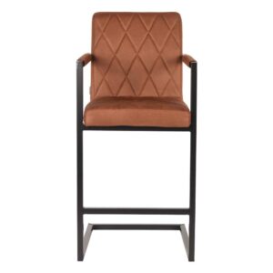 Möbel Exclusive Barhocker in Cognac Braun und Schwarz gesteppter Rückenlehne (2er Set)