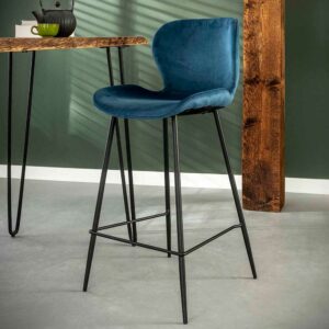 Rodario Designbarhocker in Blau Samt modern (4er Set)