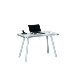 Müllermöbel PC Tisch mit Glasplatte Weiß Aluminium