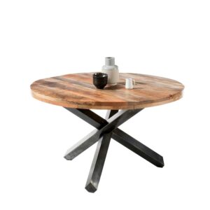 Möbel4Life Runder Tisch aus Mangobaum Massivholz 3-Fußgestell aus Metall