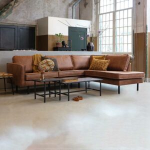 Basilicana Design Eckcouch in Cognac Braun Recyclingleder