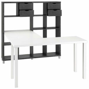 Möbel4Life Bürotisch in Weiß und Beton Grau Regalen