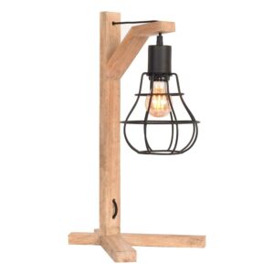 Möbel Exclusive Deko Tischleuchte aus Mangobaum Massivholz und Metall Industriedesign
