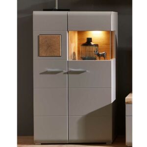 BestLivingHome Wohnzimmer Highboard in Grau und Eiche Optik Glas