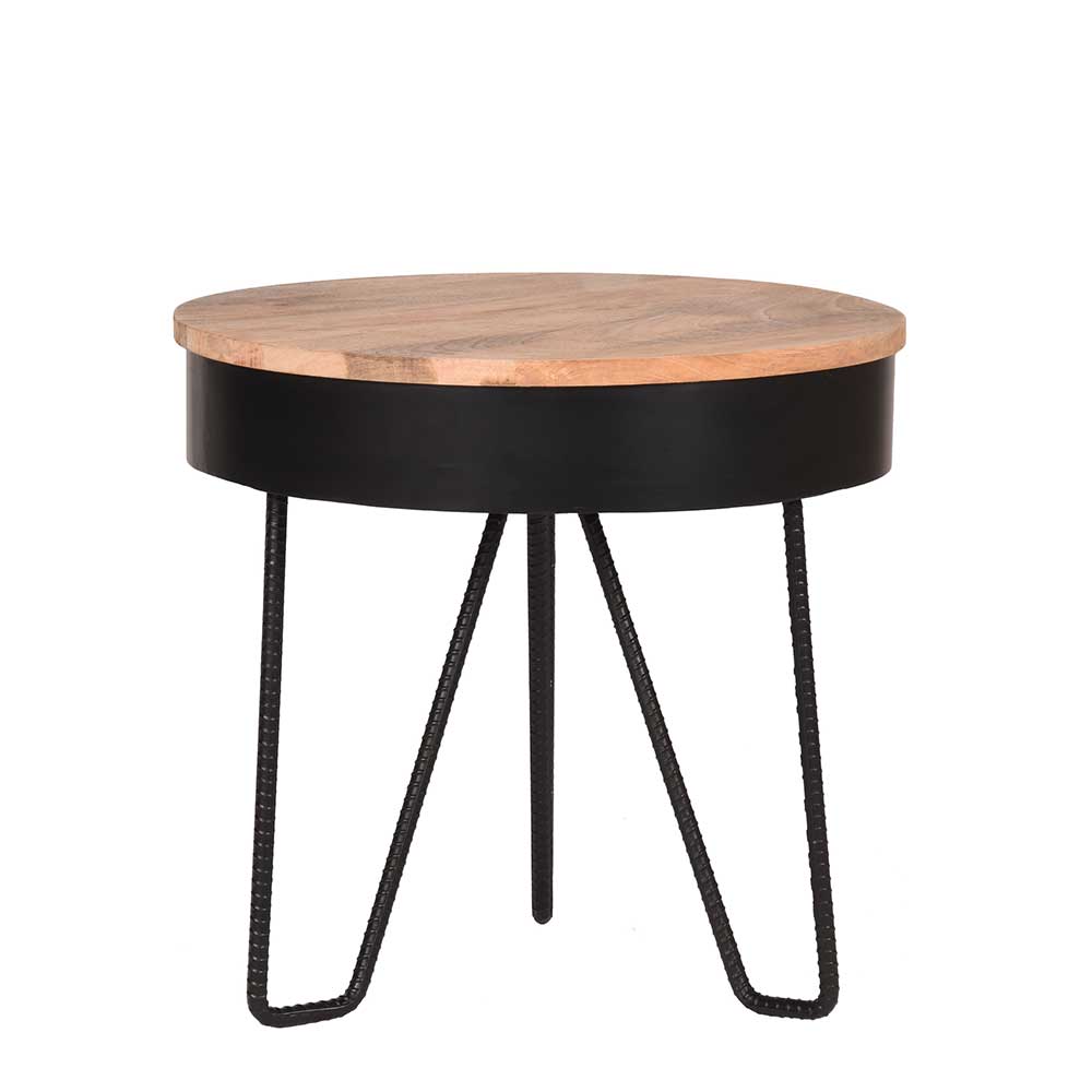 Möbel Exclusive Runder Beistelltisch in Schwarz und Mangobaum Loft Design