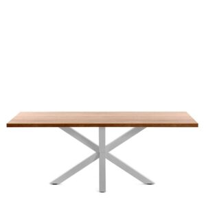 4Home Tisch Esszimmer mit weißem Metallgestell Platte Holzoptik