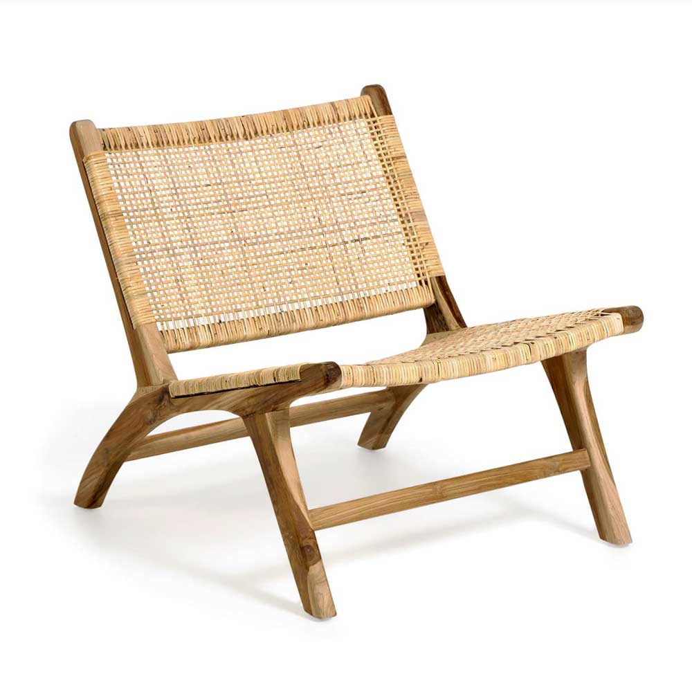 4Home Rattan Sessel mit Vierfußgestell aus Teak Massivholz