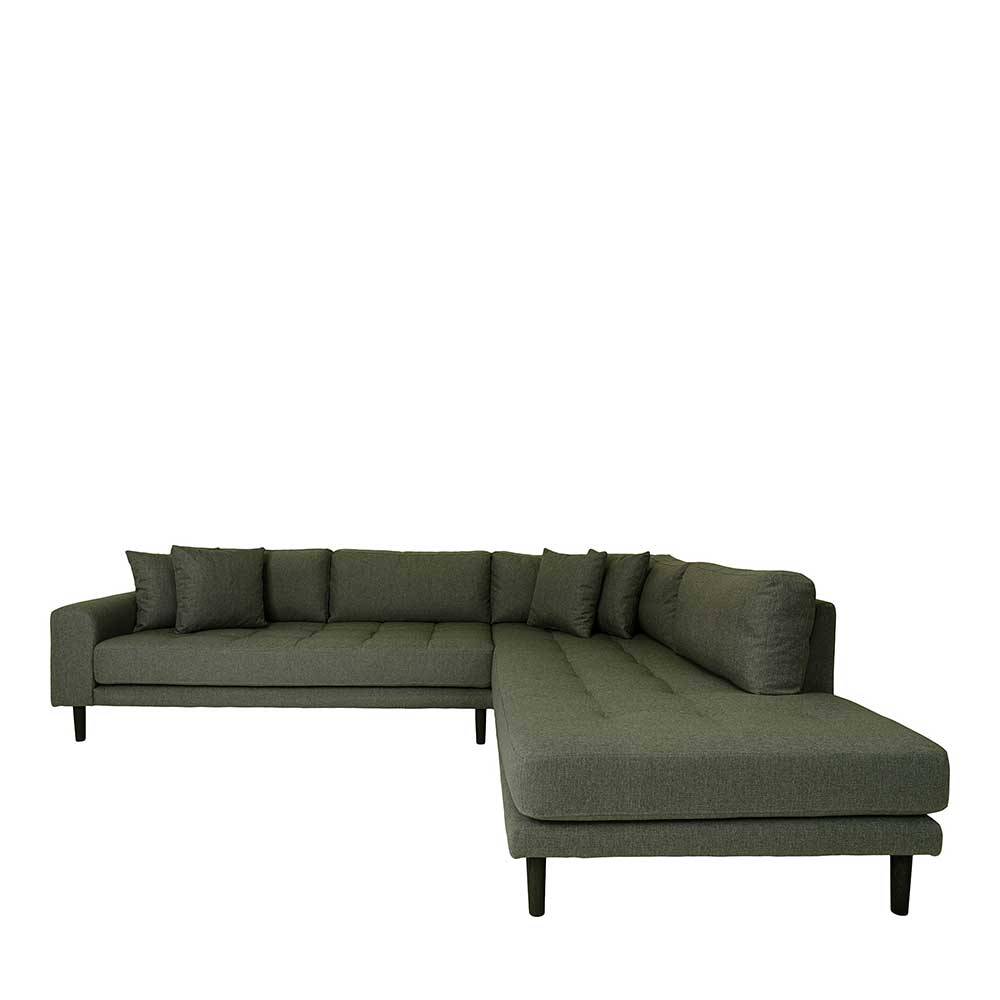 4Home Sofa Eckgarnitur Oliv aus Webstoff und Eiche Massivholz 257 cm breit