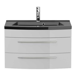 Möbel4Life Waschtischunterschrank Hochglanz mit zwei Schubladen schwarzem Einlasswaschbecken