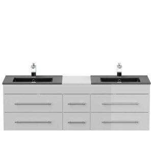 Möbel4Life Waschkommode mit Becken in Weiß Hochglanz und Schwarz sechs Schubladen