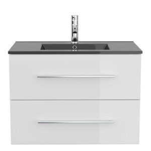 Möbel4Life Hochglanz Waschtisch in Weiß und Schwarz einem Einlasswaschbecken