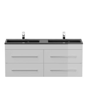 Möbel4Life Hochglanz Doppelwaschtisch in Weiß zwei schwarzen Einlasswaschbecken