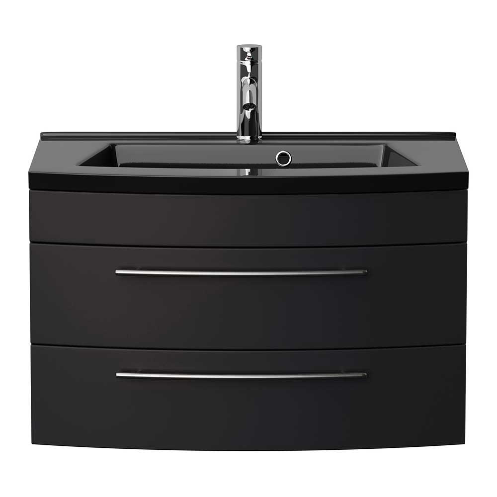 Möbel4Life Waschtischkonsole schwarz mit zwei Schubladen einem Einlasswaschbecken