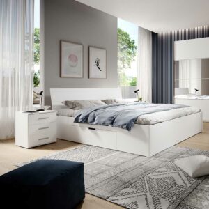 4Home Weißes Schubkastenbett in modernem Design Variante mit Nachtkonsolen