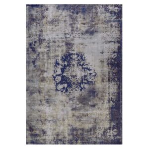 Doncosmo Vintage Kurzflor Teppich in Blau und Grau 1 cm hoch