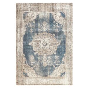 Doncosmo Vintage Design Teppich in Blau und Creme Weiß orientalisch gemustert