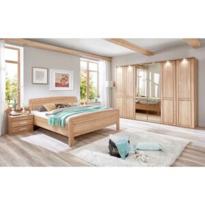 Franco Möbel Komplett Schlafzimmer aus Eiche teilmassiv LED Beleuchtung (vierteilig)