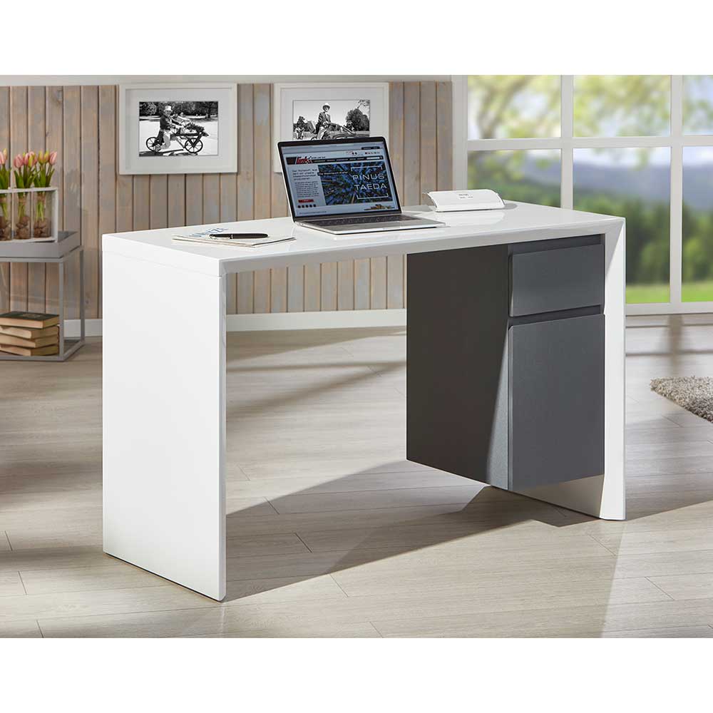 TopDesign Schreibtisch in Dunkelgrau und Weiß 120 cm breit