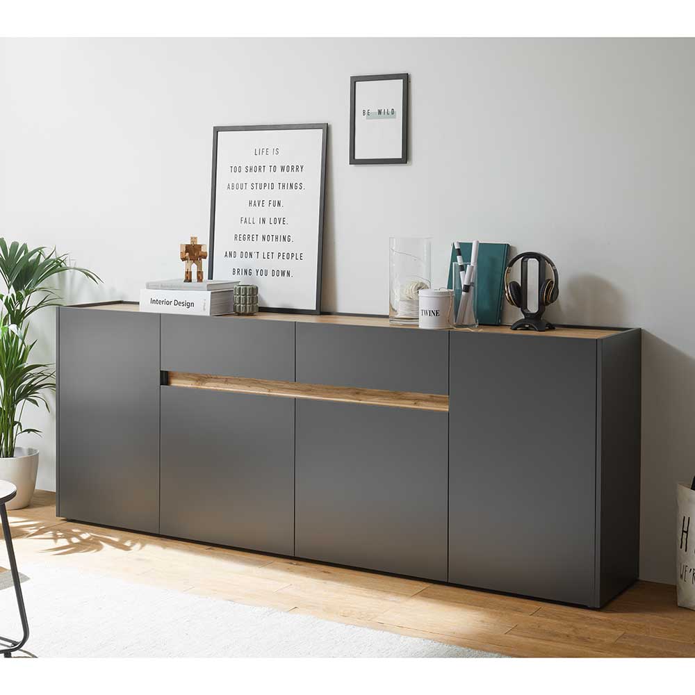 Brandolf Esszimmer Sideboard in Anthrazit und Wildeiche Optik 4 türig und 2 Schubladen