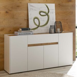 Brandolf Modernes Sideboard in Weiß und Wildeiche Optik 4 Türen 1 Schublade