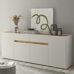 Brandolf XL Sideboard in Weiß und Wildeiche Optik 4 türig