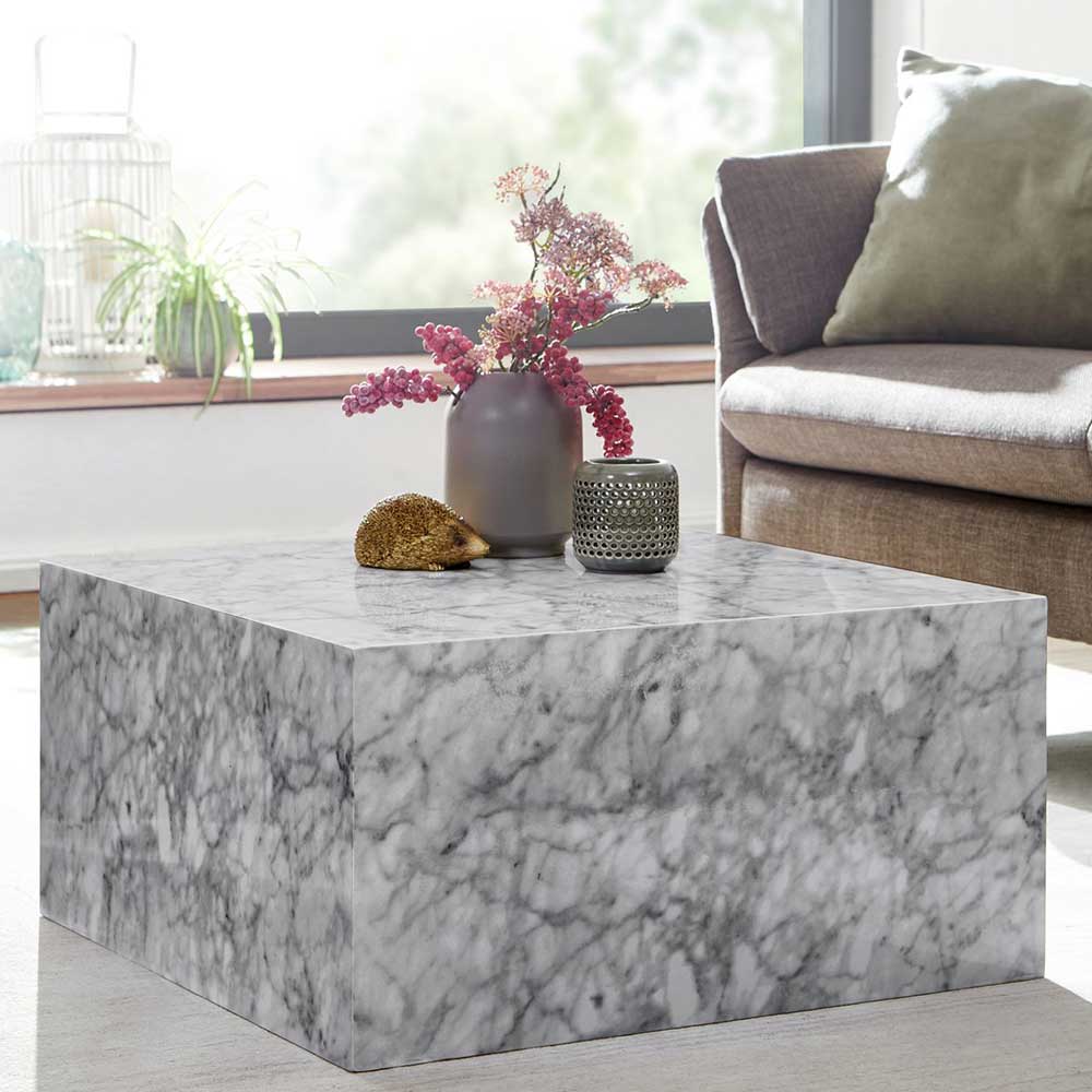 Möbel4Life Couchtisch in Weiß und Grau Marmor Optik Block-Form