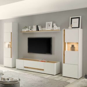 Brandolf Wohnzimmerwand in Wildeichefarben und Weiß modernem Design (vierteilig)