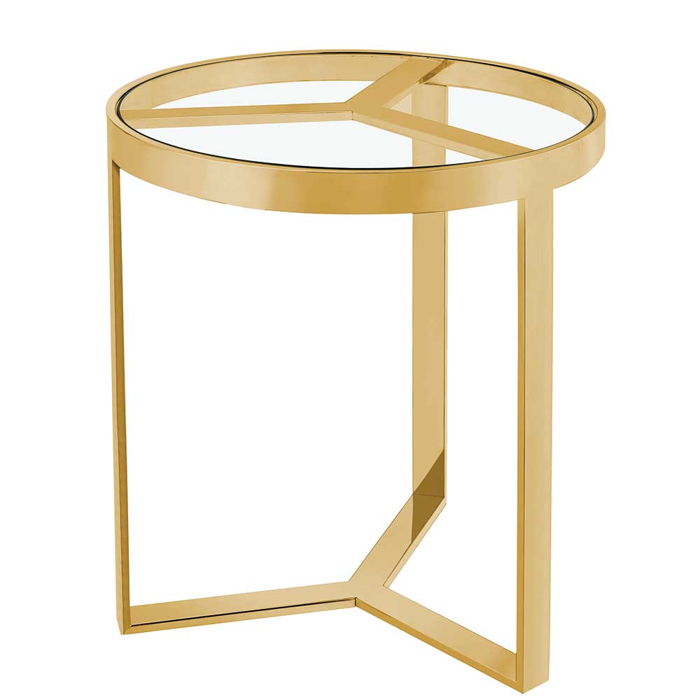 Rubin Möbel Runder Beistelltisch aus Glas und Edelstahl Goldfarben
