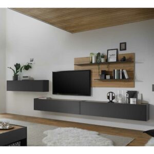 Brandolf Moderne TV Wohnwand in Anthrazit und Wildeiche Optik 450 cm breit (vierteilig)