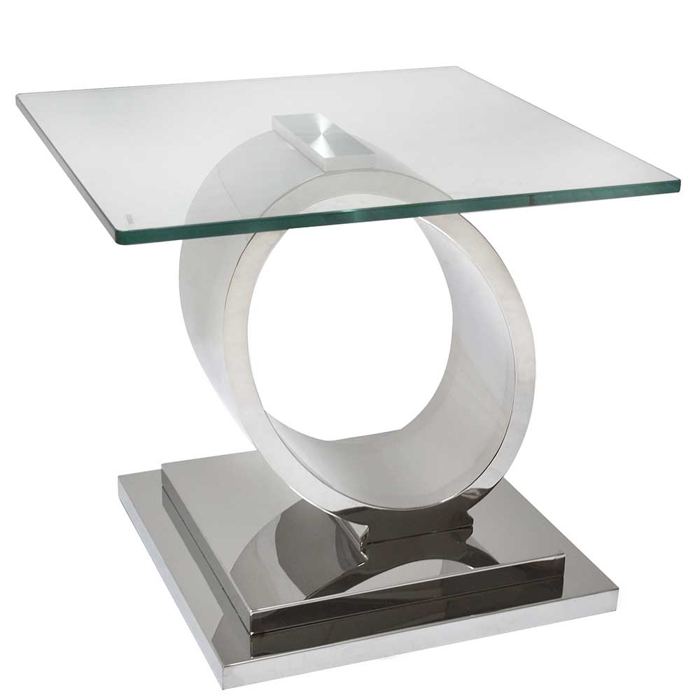 Rubin Möbel Moderner Couchtisch aus Glas und Edelstahl 60 cm breit