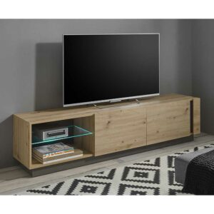 Brandolf Modernes TV Lowboard in Wildeiche Optik und Dunkelgrau 188 cm breit