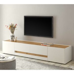 Brandolf TV Lowboard in Weiß und Wildeiche Optik 220 cm breit