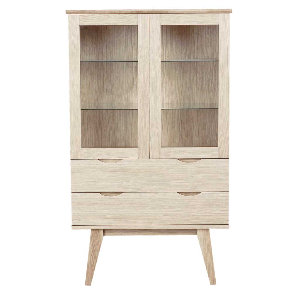 TopDesign Vitrinenschrank in Eiche White Wash 140 cm hoch