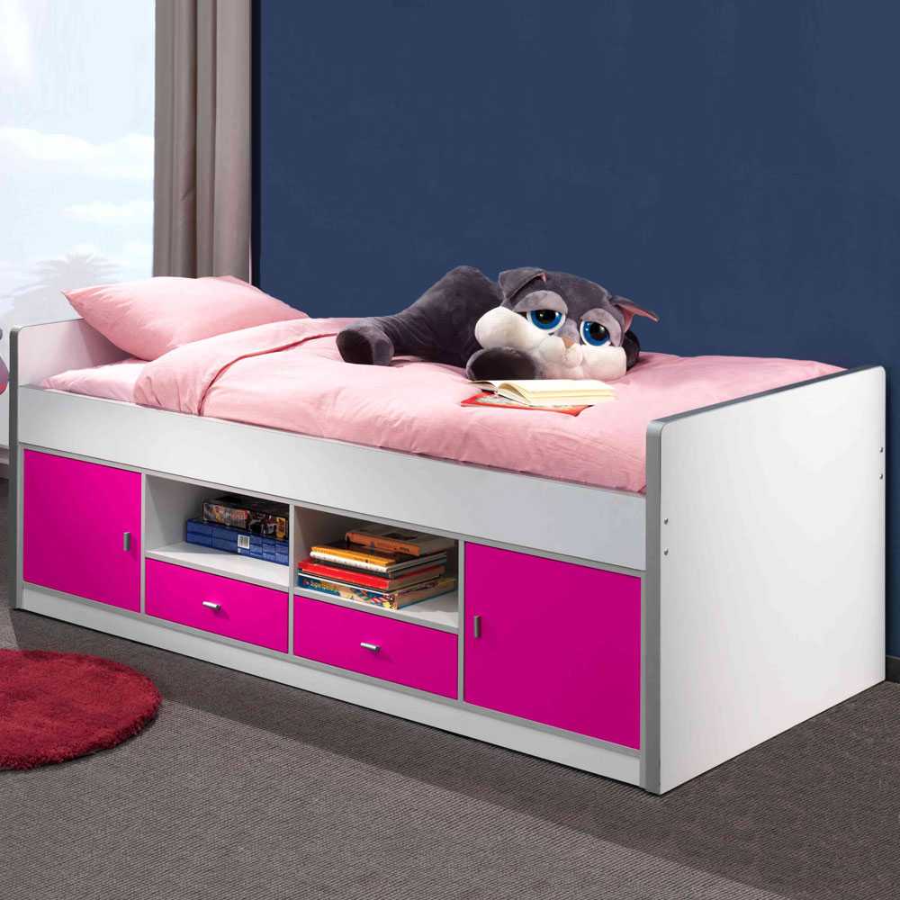 4Home Kinderbett in Pink-Weiß Stauraum