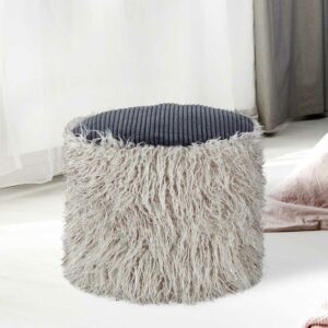 Doncosmo Kunstfell Pouf in Grau Retrostil